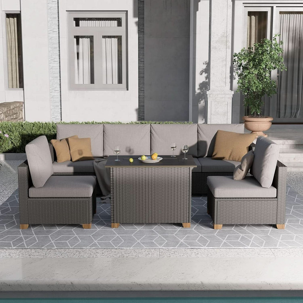 Modular Wicker Outdoor Furniture Set with Fire Pit