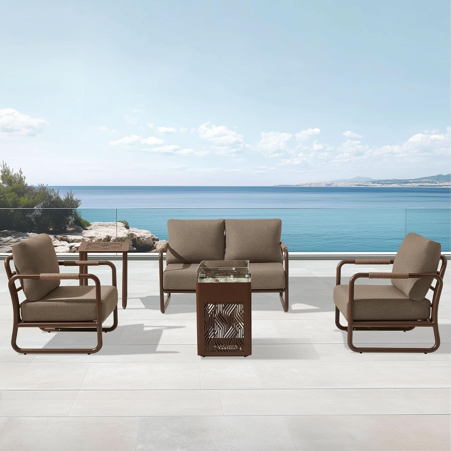 Outdoor Aluminum Patio Furniture Set with Fire Pit