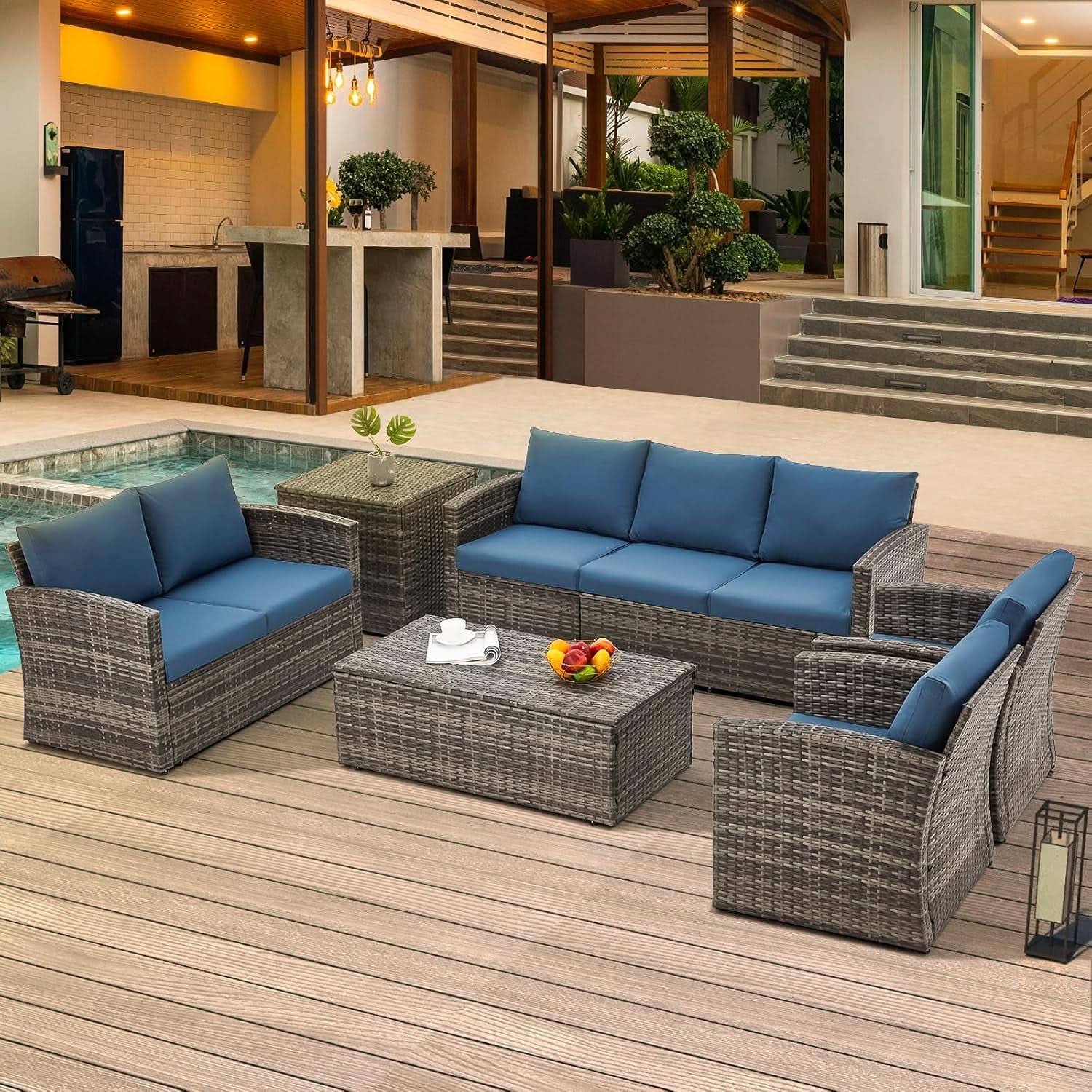Seven Piece Outdoor Patio Furniture Set with Storage