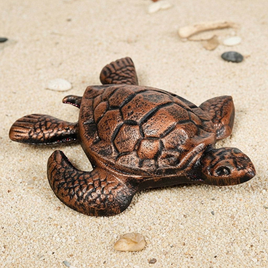 Turtle Key Hider, Weathered Copper Cast Iron, Outdoor Garden