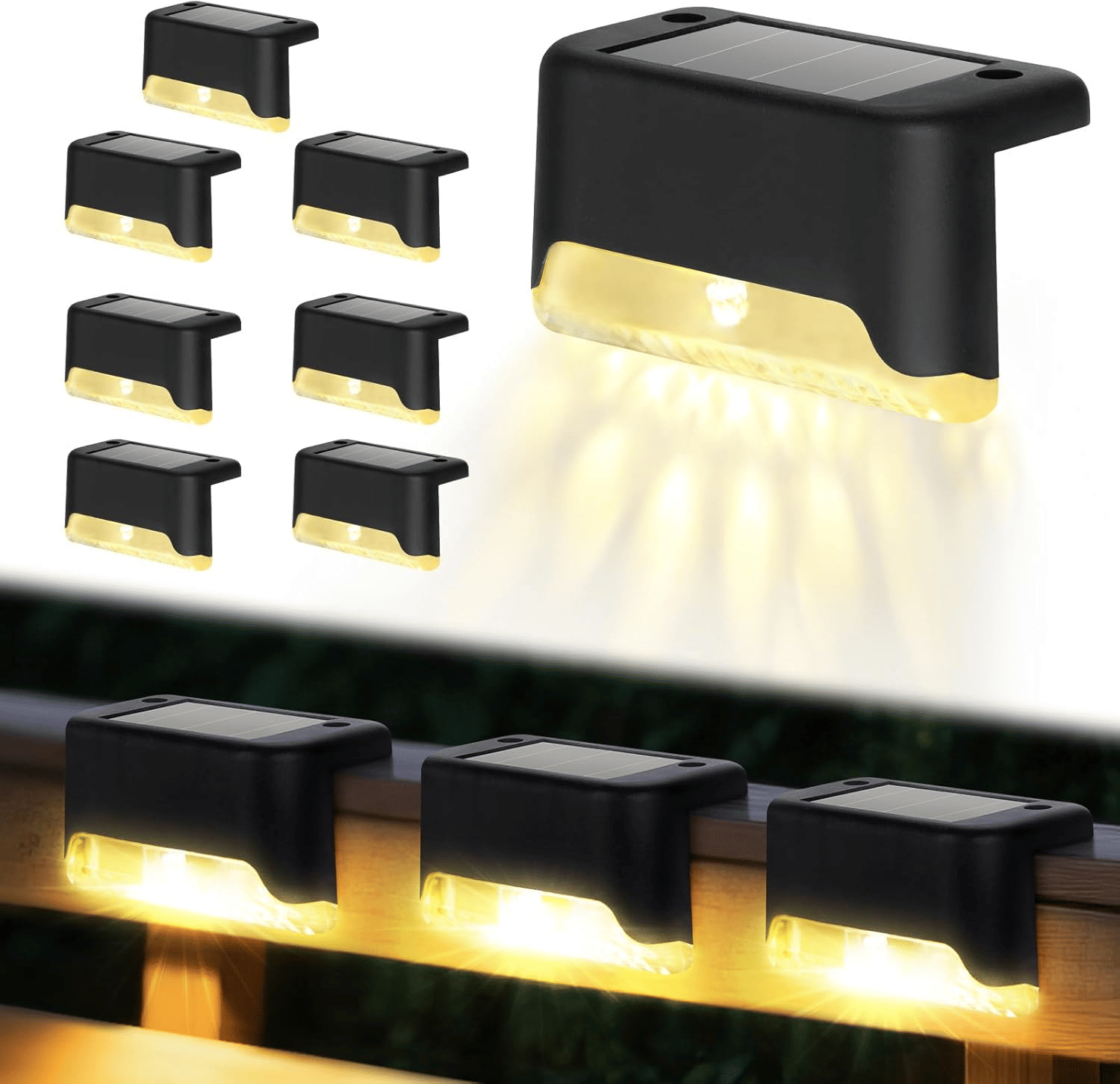 8/16/32 solar outdoor deck lights, garden lights, atmosphere lights, LED walk lights, light source control, suitable for balconies, terraces, stair fences, courtyards, gardens, villas, driveways.