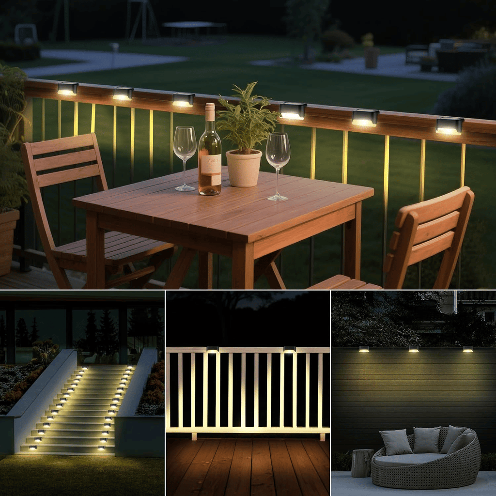 8/16/32 solar outdoor deck lights, garden lights, atmosphere lights, LED walk lights, light source control, suitable for balconies, terraces, stair fences, courtyards, gardens, villas, driveways.