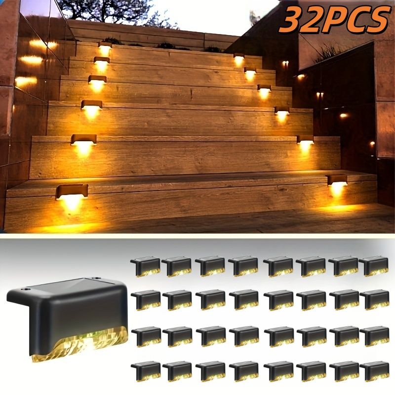 8/16/32 solar outdoor deck lights, garden lights, atmosphere lights, LED walk lights, light source control, suitable for balconies, terraces, stair fences, courtyards, gardens, villas, driveways.