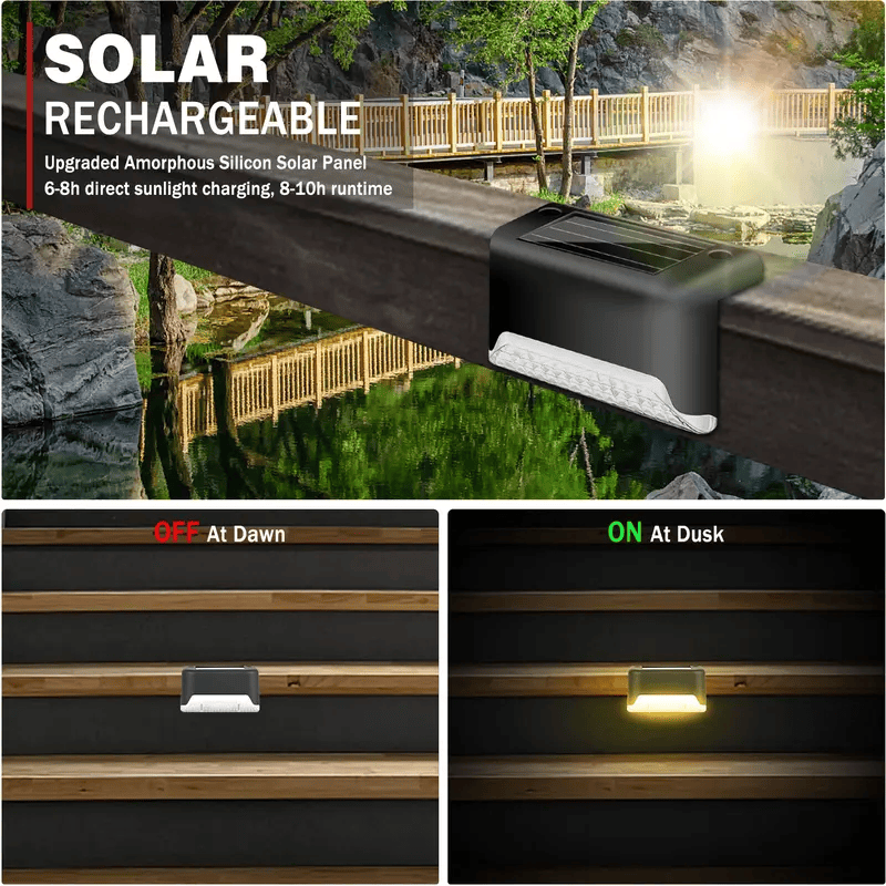 8/16/32 solar outdoor deck lights, garden lights, atmosphere lights, LED walk lights, light source control, suitable for balconies, terraces, stair fences, courtyards, gardens, villas, driveways.
