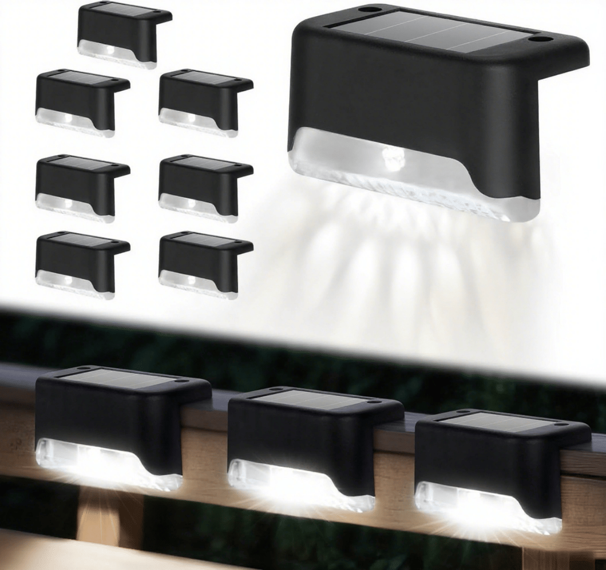 8/16/32 solar outdoor deck lights, garden lights, atmosphere lights, LED walk lights, light source control, suitable for balconies, terraces, stair fences, courtyards, gardens, villas, driveways.