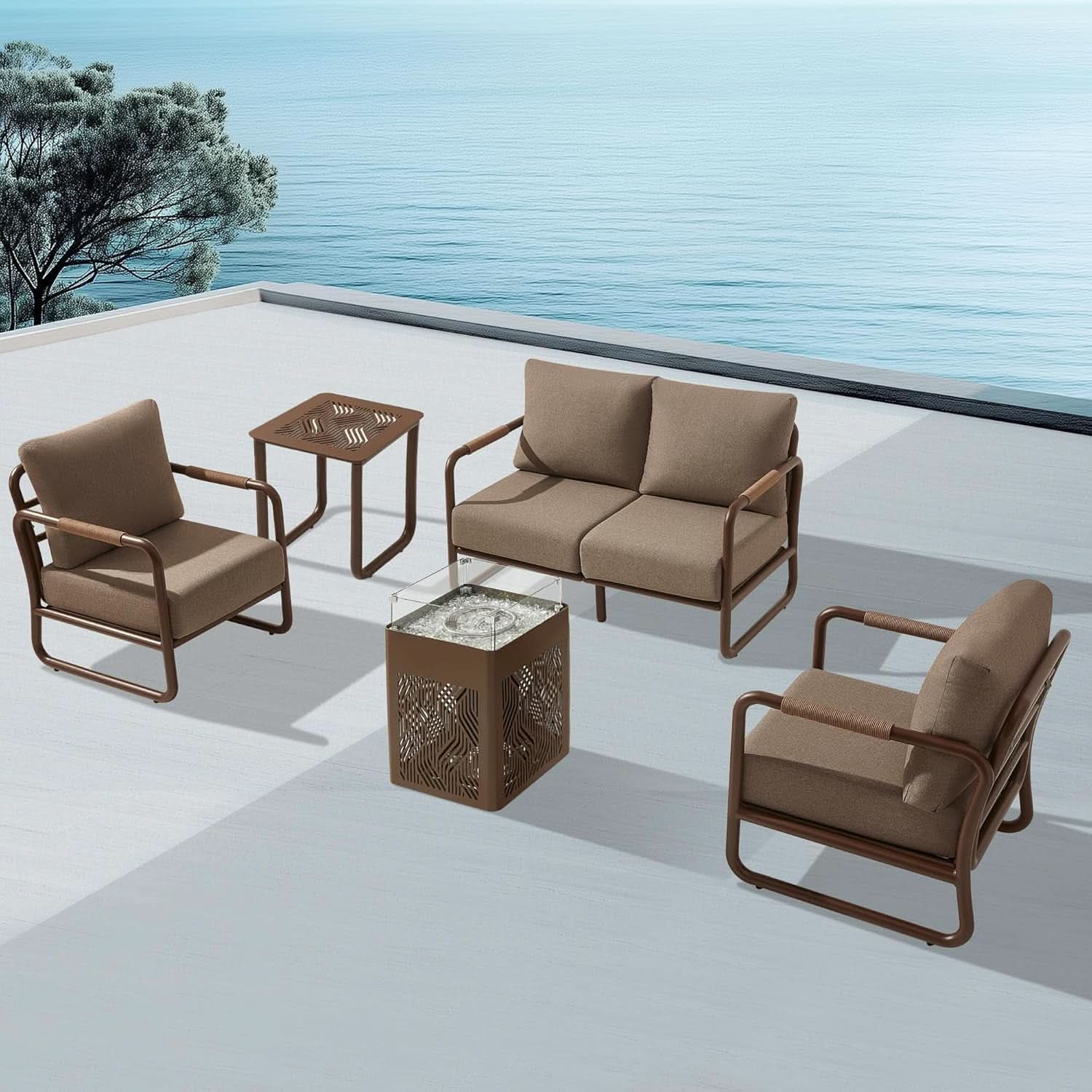 Outdoor Aluminum Patio Furniture Set with Fire Pit