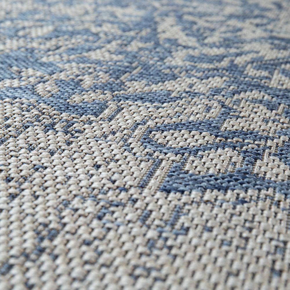 Outdoor Rug Blue Beige Oriental Design Floral Pattern Balcony Living Room
